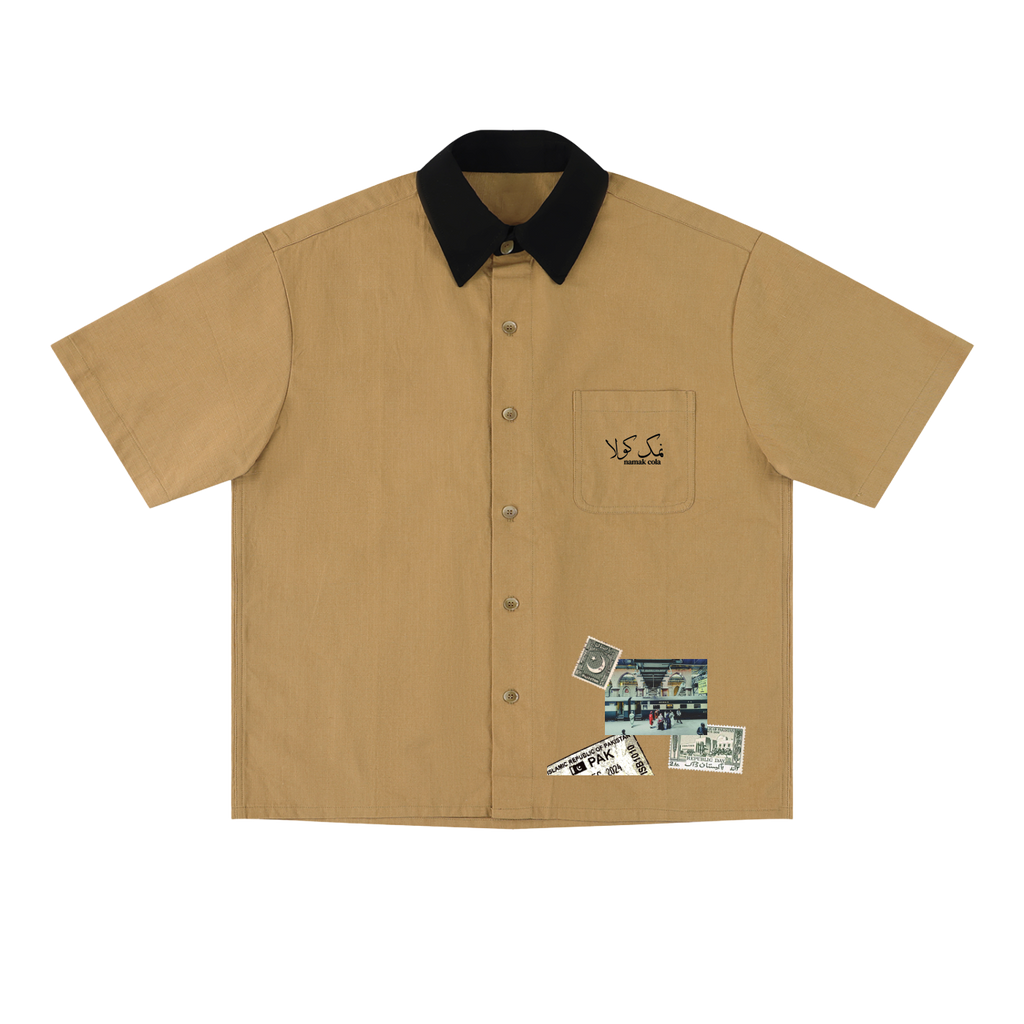 “Mahur” Block Short Sleeve Shirt (Brown)