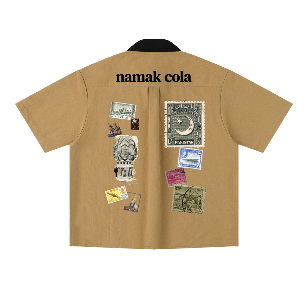 “Mahur” Block Short Sleeve Shirt (Brown)
