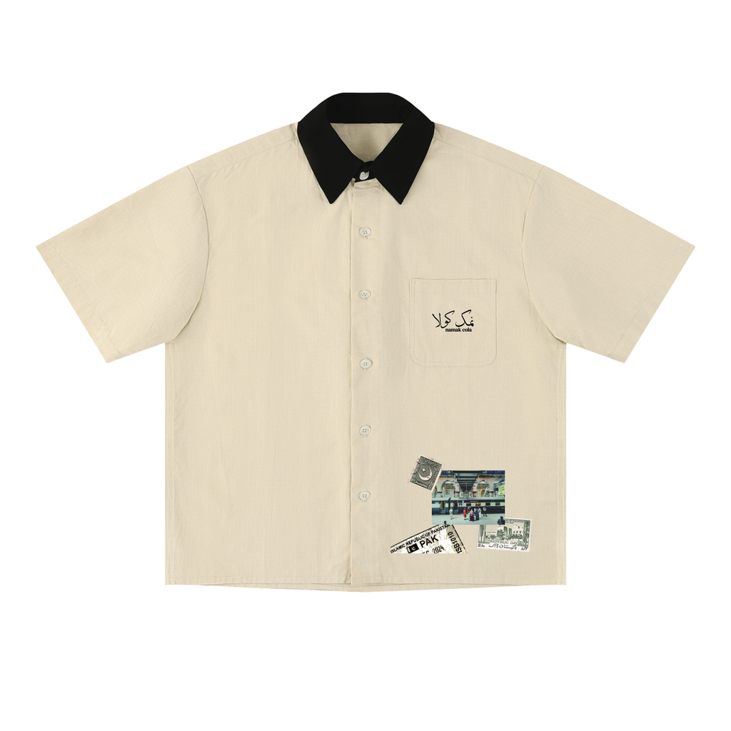 “Mahur” Block Short Sleeve Shirt (Cream)