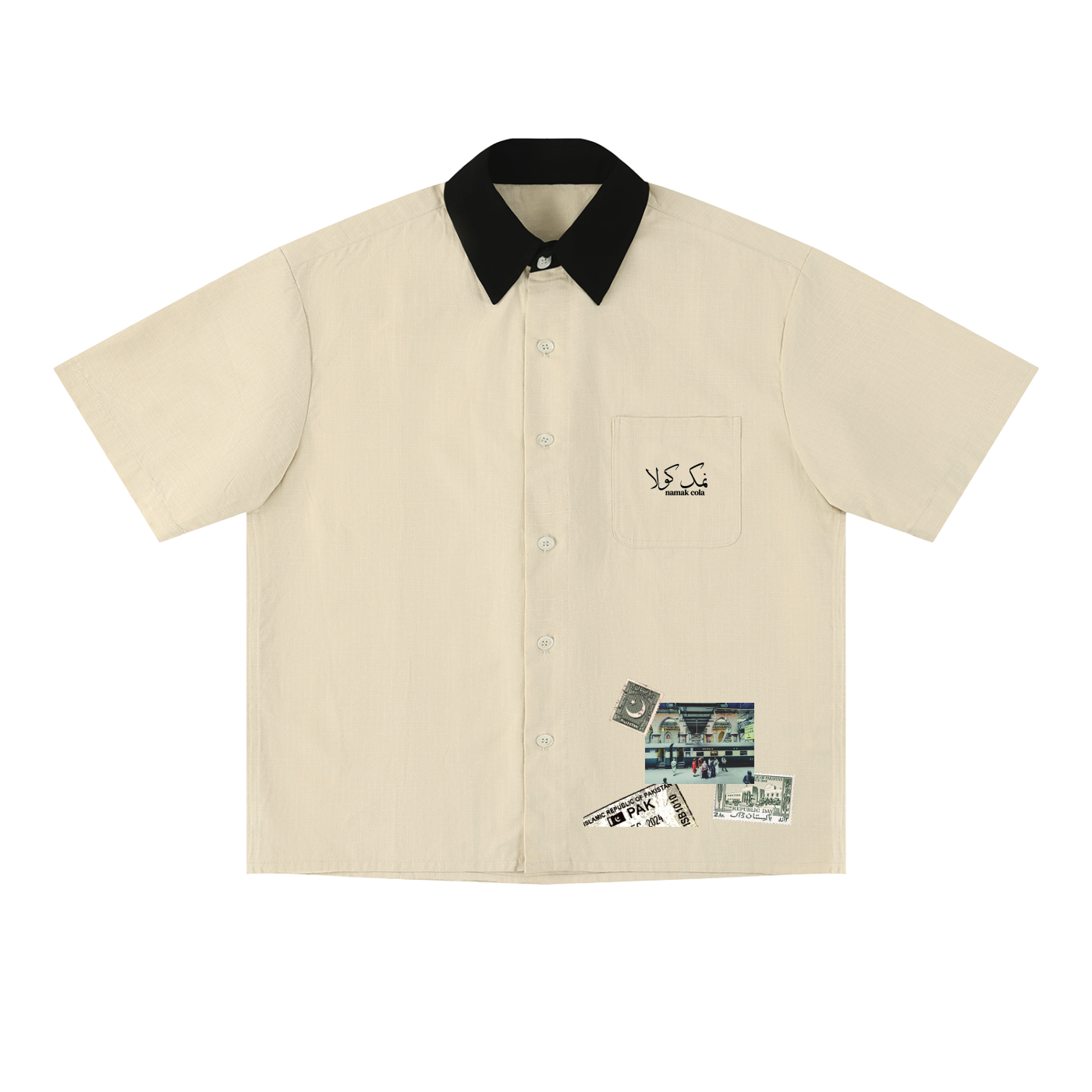 “Mahar” Block Short Sleeve Shirt (Cream)